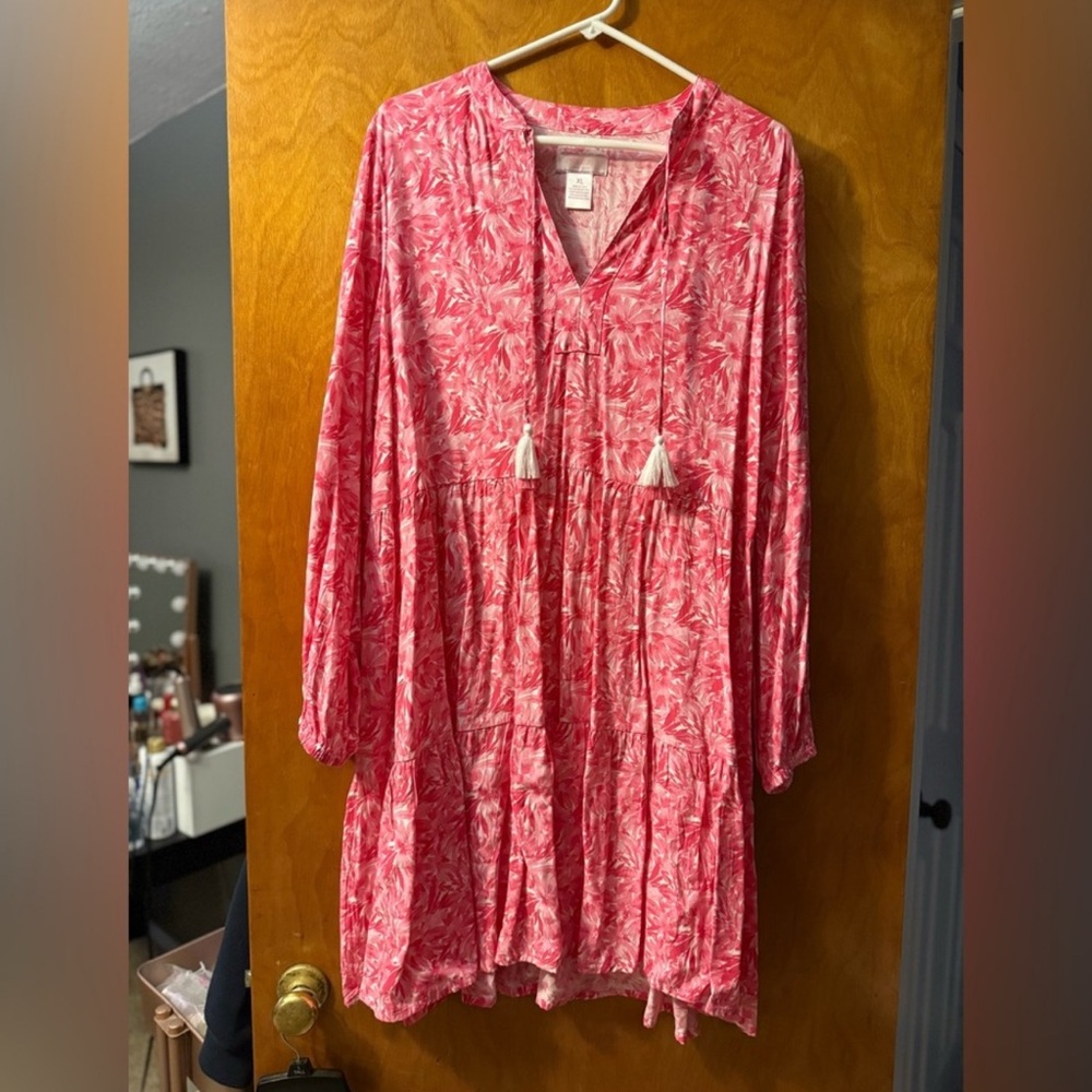Pink Floral Long Sleeve Dress